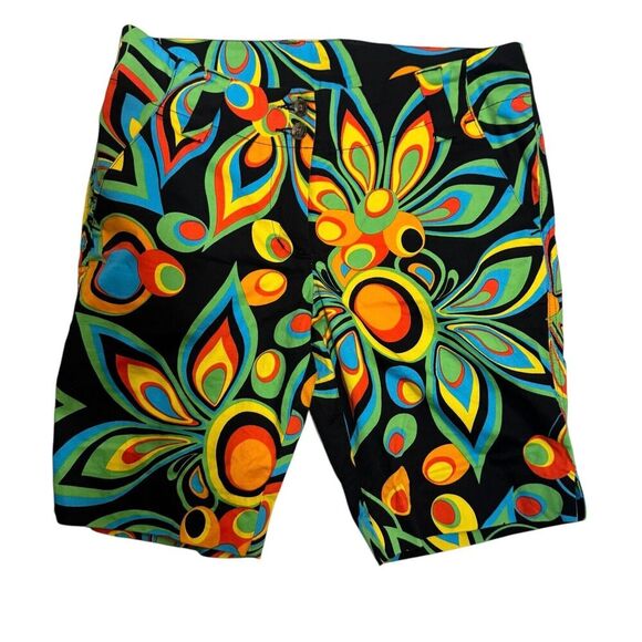 Loudmouth Psychedelic Shagadelic Print Bermuda Golf Shorts Womens size 0 black - Picture 1 of 6